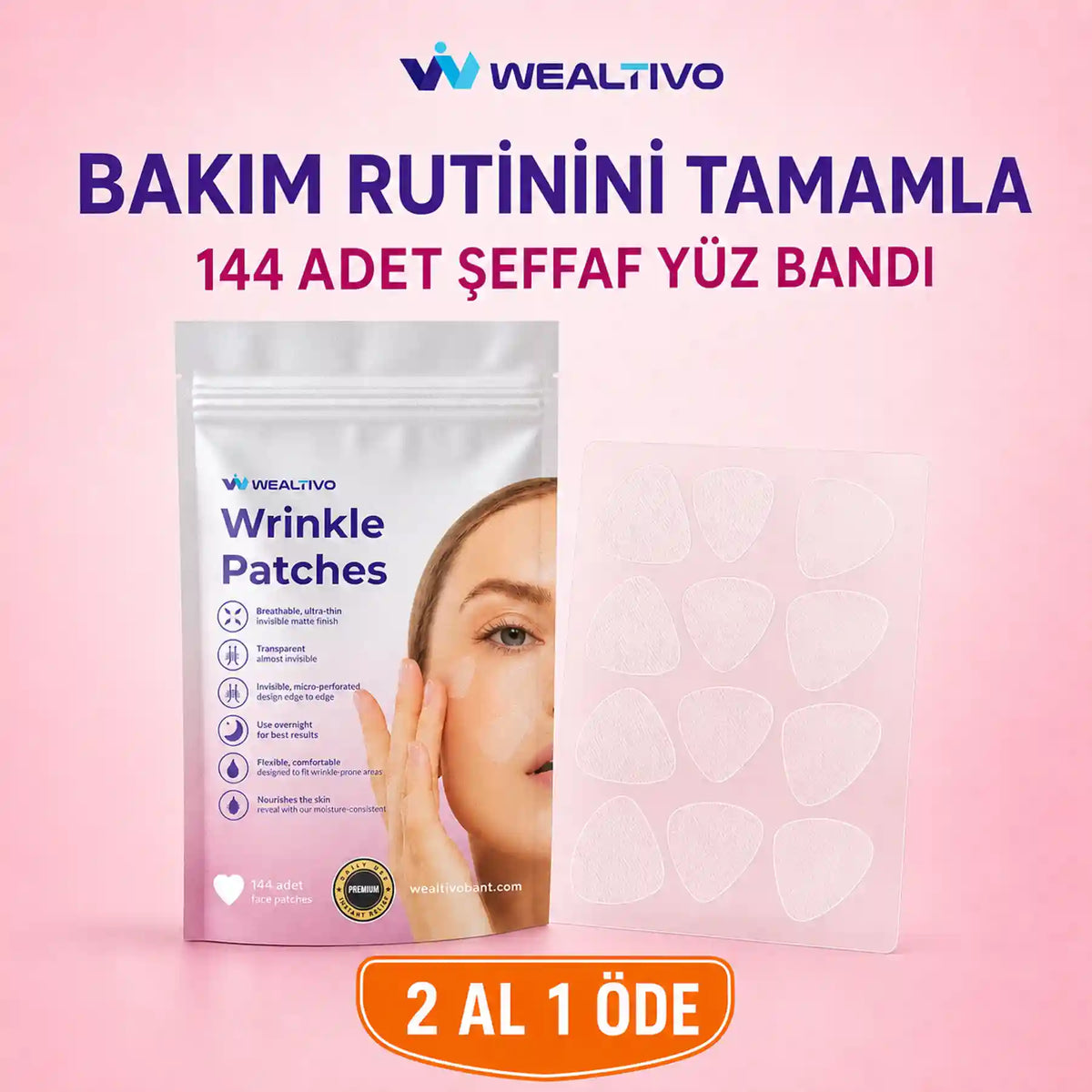Wealtivo şeffaf yüz bandı ambalajı ve bant tabakası