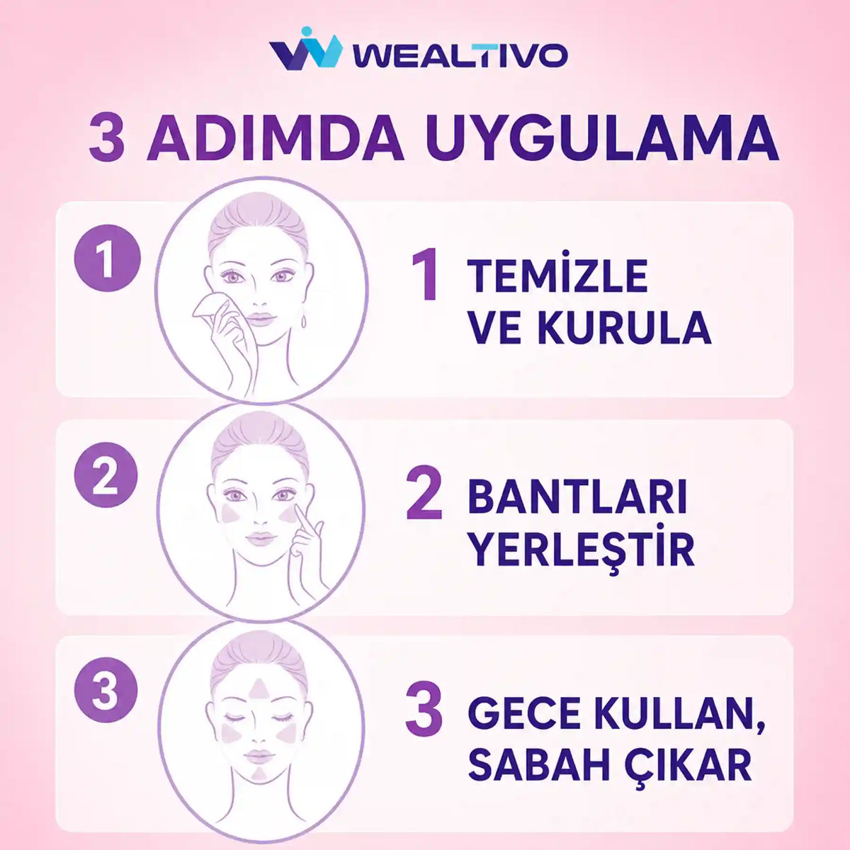Yüz bandı uygulama adımları: temizle, kurula, yerleştir ve sabah çıkar